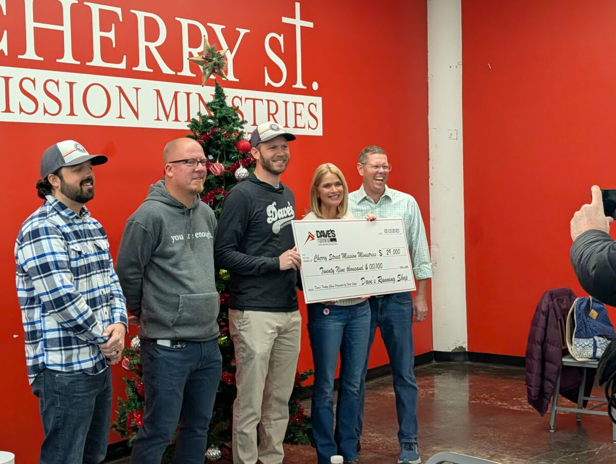 Dave’s Running Shop presents a $29,000 donation from Dave’s Turkey Chase to Cherry Street Mission Ministries in Toledo, Ohio.